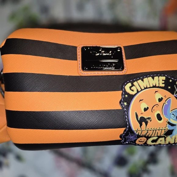 Loungefly Disney Lilo and Stitch Striped Halloween Candy Wrapper Crossbody Bag - Picture 6 of 7